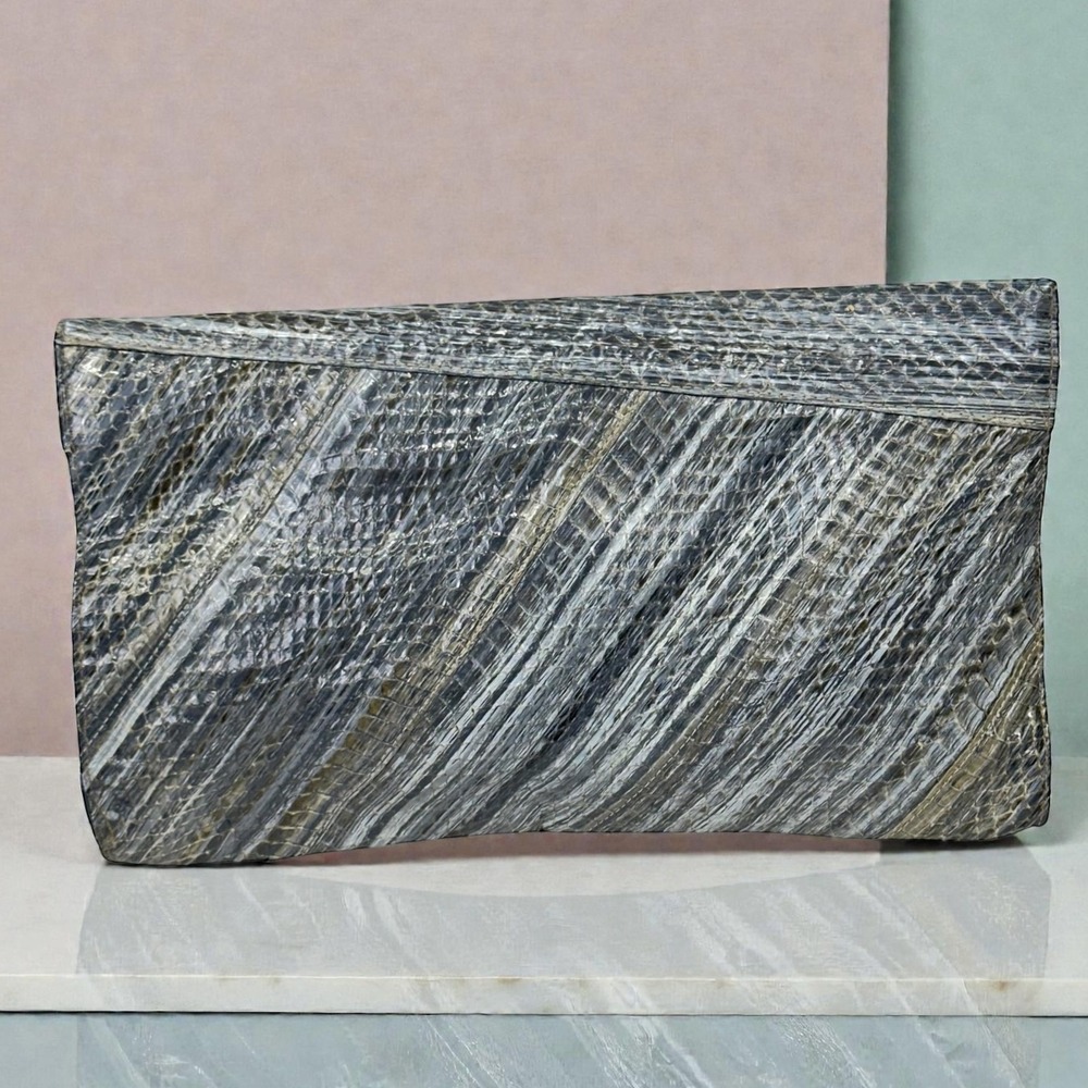 Vintage Lou-Ran Originals Clutch Bag Womens Gray‎ Authentic Snakeskin Leather